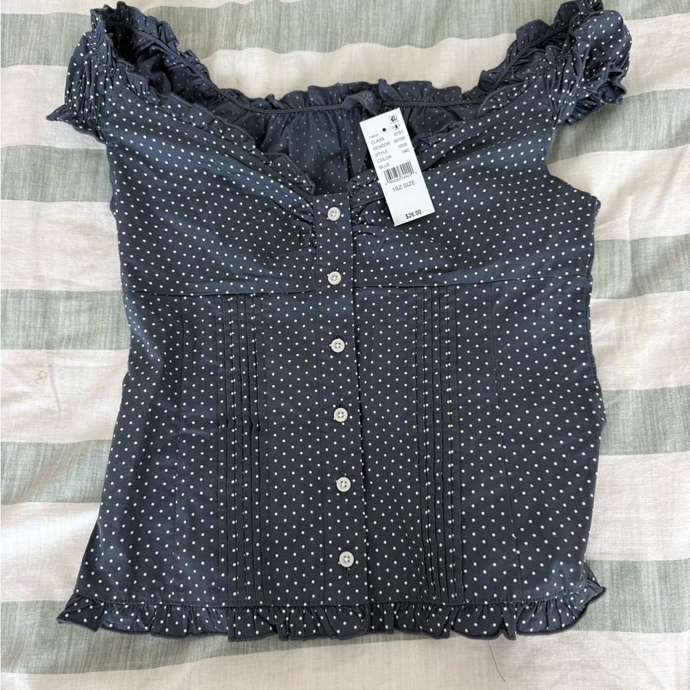 Brandy Melville Navy Polka Dot Blouse